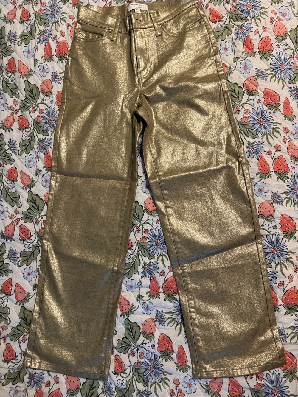NWT Banana Republic Gold Metallic High Rise Straight Jeans Petite 25